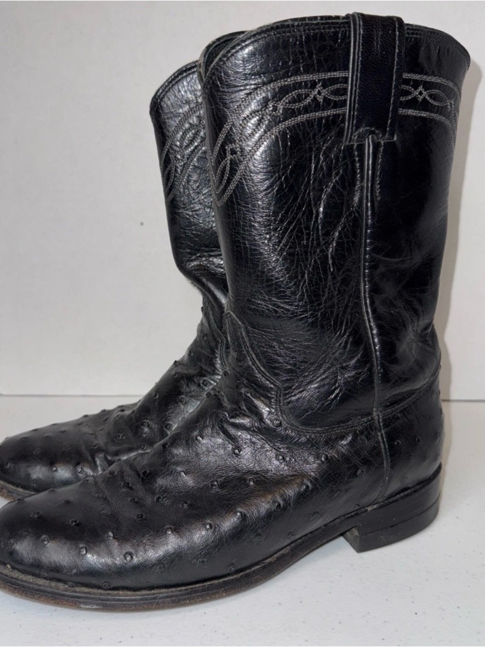 Black Ostrich womens Leather Western Boots size 8B